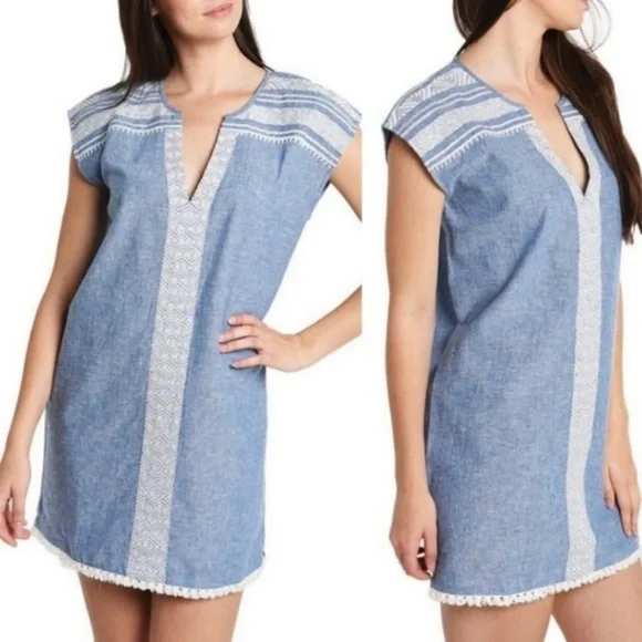 white christmas dresses Joie Puff Sleeve Shirred Dress Floral Print White/Blue main image 1